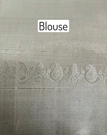ShopNaya Exclusive | Metallic Kanchipuram Pure Silk Saree | Off-White | Pure Silver Zari | Handwoven | Ships from California